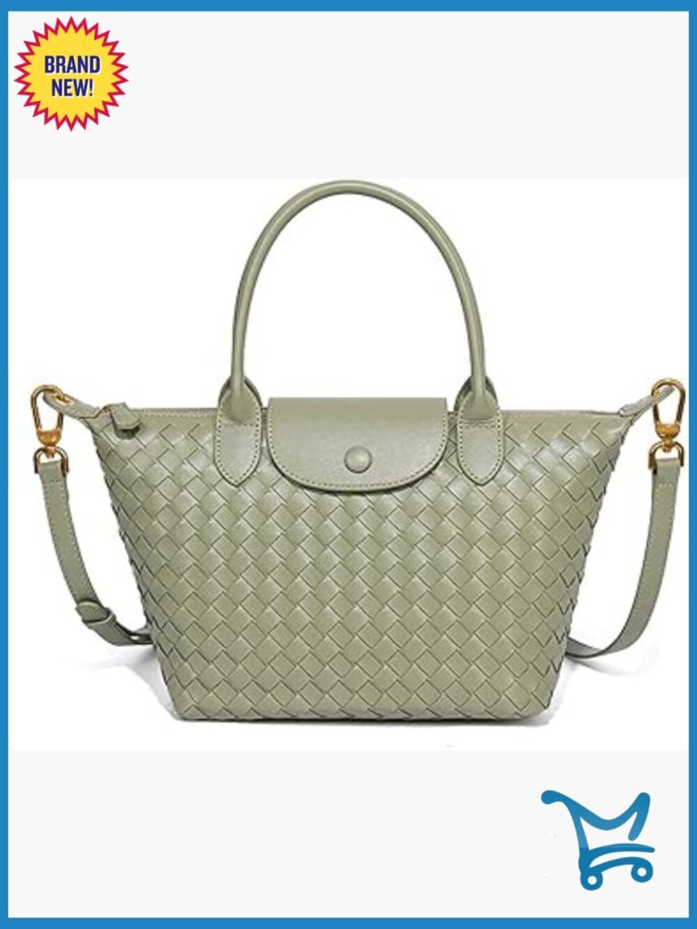 Large Braided Leather Tote with Adjustable Crossbody Strap for Travel Work